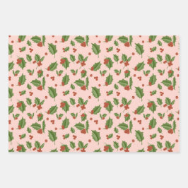 Pink Holly Gift Wrap ラッピングペーパーシート