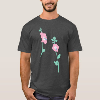 pink hollyhock garden pattern tシャツ