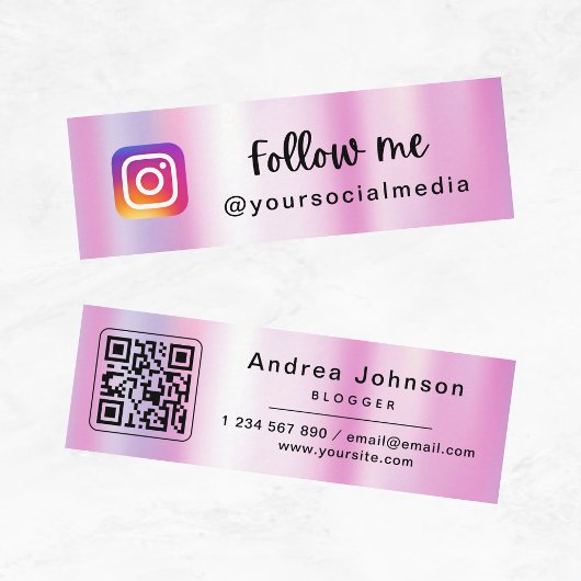 Pink Holographic Follow Me Mini Card スキニー名刺