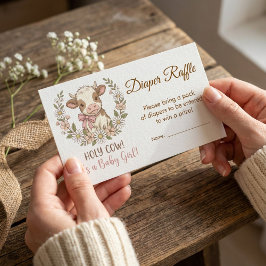 Pink Holy Cow Baby Shower Diaper Raffle エンクロージャーカード