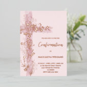 pink Holy cross Confirmation 箔招待状 (立ち正面)
