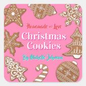 Pink Homemade Christmas Cookies スクエアシール (正面)