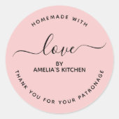 Pink Homemade with love thank you Sticker ラウンドシール (正面)