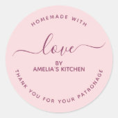 Pink Homemade with love thank you Sticker ラウンドシール (正面)
