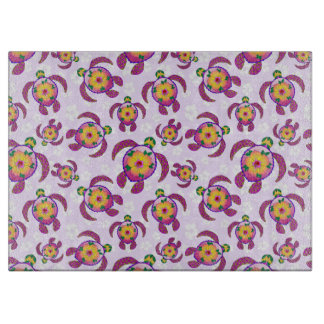 Pink Honu Turtles Hibiscus Flowers カッティングボード