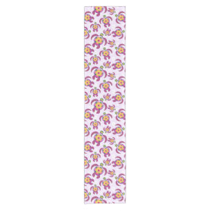Pink Honu Turtles Hibiscus Flowers ショートテーブルランナー