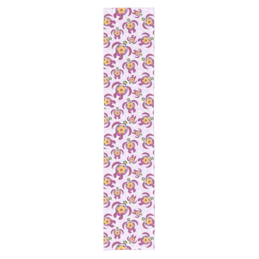 Pink Honu Turtles Hibiscus Flowers ショートテーブルランナー (正面)
