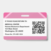 Pink Hospital Doctor Nurse Care Security Photo ID バッジ (裏面)