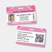 Pink Hospital Doctor Nurse Care Security Photo ID バッジ (表裏)