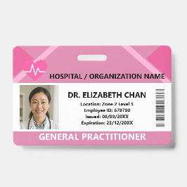 Pink Hospital Doctor Nurse Care Security Photo ID バッジ