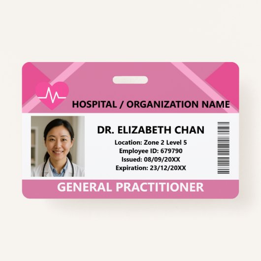Pink Hospital Doctor Nurse Care Security Photo ID バッジ (正面)