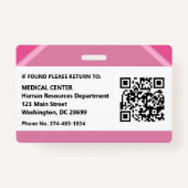 Pink Hospital Doctor Nurse Care Security Photo ID バッジ (裏面)