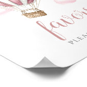 Pink Hot Air Balloon Baby Shower Favors Sign ポスター (角)