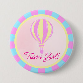 Pink Hot Air Balloon Gender Reveal Team Girl  缶バッジ