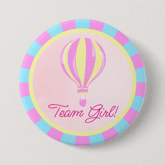Pink Hot Air Balloon Gender Reveal Team Girl 缶バッジ