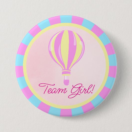 Pink Hot Air Balloon Gender Reveal Team Girl  缶バッジ (正面)