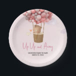 Pink Hot Air Balloon Up and Away Baby Shower ペーパープレート<br><div class="desc">Make your Hot Air Balloon baby shower extra special with these delightful round paper plates! Sturdy yet stylish,  these plates are perfect for serving delicious bites while complementing your theme in the most adorable way. BS247</div>