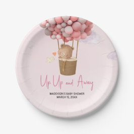 Pink Hot Air Balloon Up and Away Baby Shower ペーパープレート