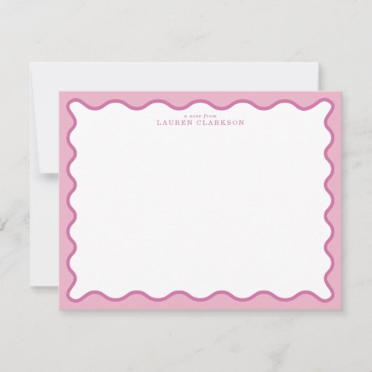 Pink & Hot Pink Wavy Border Note Card 招待状 (正面)