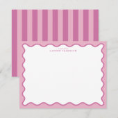 Pink & Hot Pink Wavy Border Note Card 招待状 (正面/裏面)