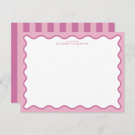 Pink & Hot Pink Wavy Border Note Card 招待状