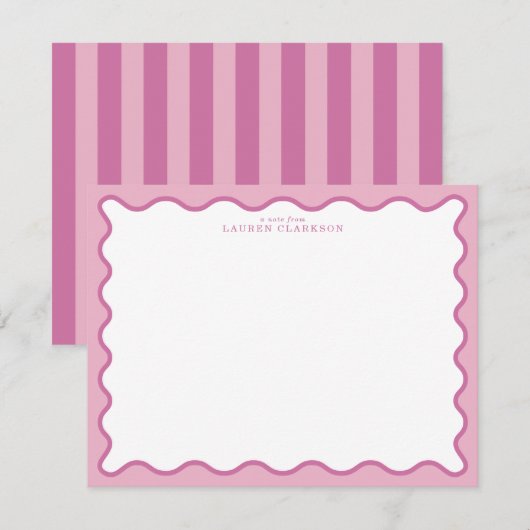Pink & Hot Pink Wavy Border Note Card 招待状 (正面/裏面)