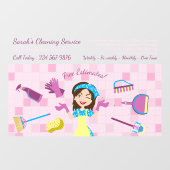 Pink Housekeeper cleaning Janitor Custom Cartoon ウィンドウサイン (シート)