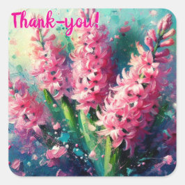 Pink Hyacinths Floral Impressionistic Painting スクエアシール