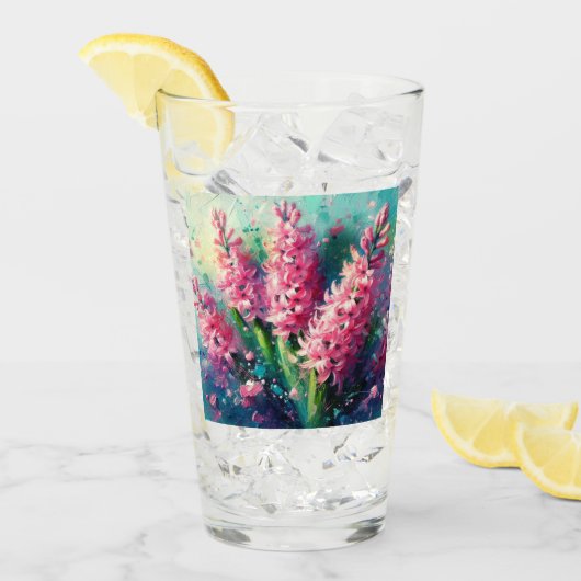 Pink Hyacinths Floral Impressionistic Painting タンブラーグラス (アイス正面)
