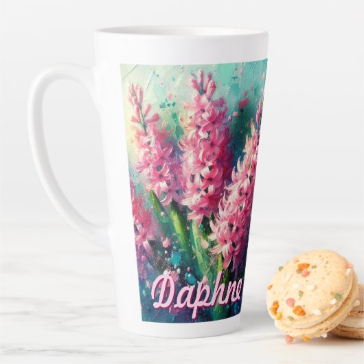 Pink Hyacinths Hyacinth Floral Personalized カフェラテマグ (インサイチュ)