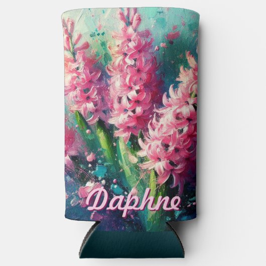 Pink Hyacinths Hyacinth Floral Personalized スリム缶クーラー (正面)