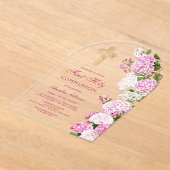 Pink Hydrangea Arch First Communion アクリル招待状 (レイダウン)