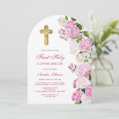 Pink Hydrangea Arch First Communion 招待状 (スタンド正面)