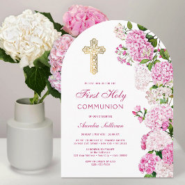 Pink Hydrangea Arch First Communion 招待状