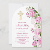 Pink Hydrangea Arch First Communion 招待状 (正面)