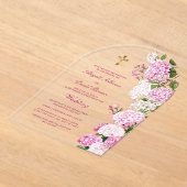 Pink Hydrangea Arch Religious Wedding アクリル招待状 (レイダウン)