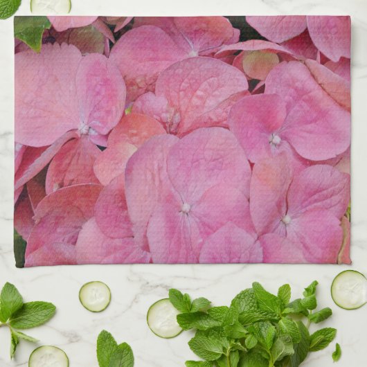 Pink Hydrangea Blossom Flowers Kitchen Towel キッチンタオル (折り畳み)