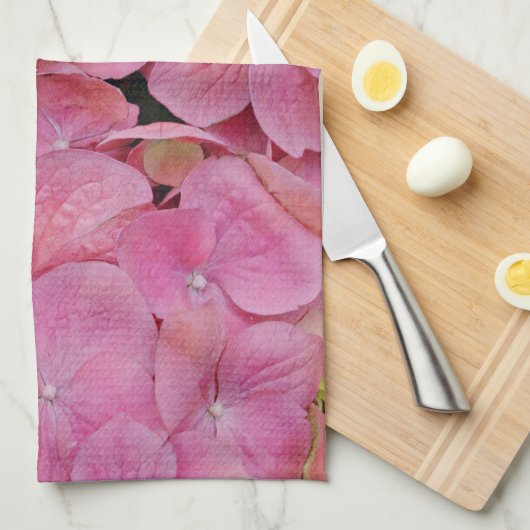 Pink Hydrangea Blossom Flowers Kitchen Towel キッチンタオル (四つ折り)