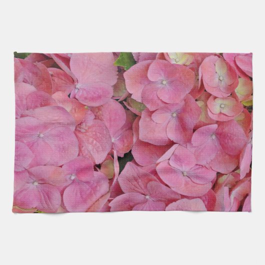 Pink Hydrangea Blossom Flowers Kitchen Towel キッチンタオル (横)