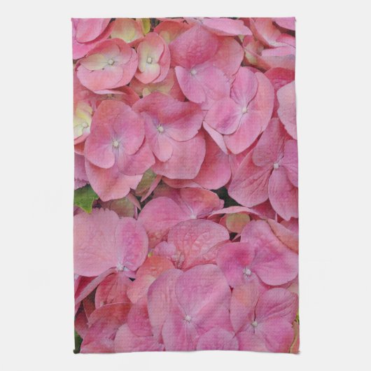 Pink Hydrangea Blossom Flowers Kitchen Towel キッチンタオル (縦)