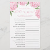 Pink Hydrangea Bride or Groom Paper Game Card チラシ (正面)