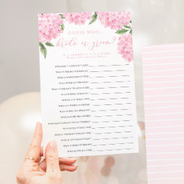Pink Hydrangea Bride or Groom Paper Game Card チラシ