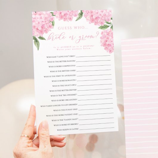 Pink Hydrangea Bride or Groom Paper Game Card チラシ
