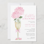 Pink Hydrangea Bubbles and Blooms Champagne Glass 招待状 (正面)