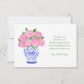 Pink Hydrangea Chinoiserie Vase Sympathy Thank You ノートカード (正面)