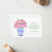 Pink Hydrangea Chinoiserie Vase Sympathy Thank You ノートカード (正面/裏面インサイチュ)