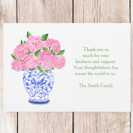 Pink Hydrangea Chinoiserie Vase Sympathy Thank You ノートカード