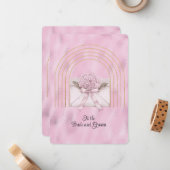 Pink Hydrangea Envelope Gold Arches ノートカード (正面/裏面インサイチュ)