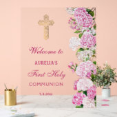 Pink Hydrangea First Communion Welcome アクリルサイン (ウェディング)