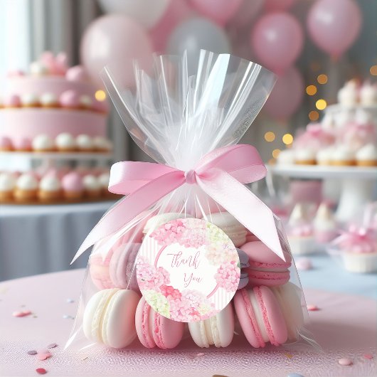 Pink Hydrangea Floral Stripe Baby Shower ラウンドシール